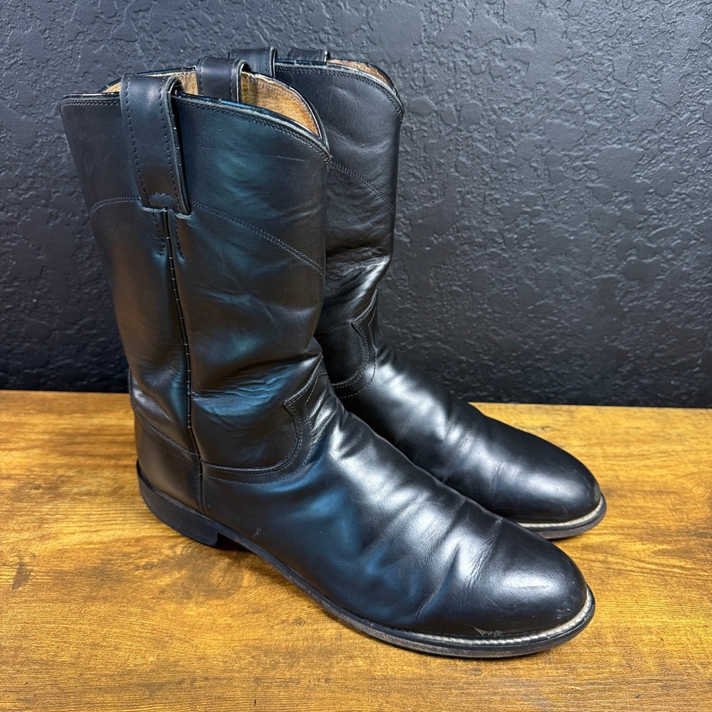 Justin 3133 Black Leather Western Roper Boots Mens 10.5D